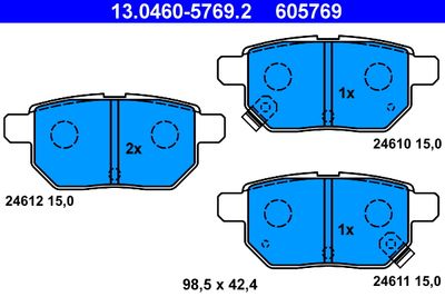 Комплект тормозных колодок, дисковый тормоз ATE 13.0460-5769.2 для TOYOTA IQ