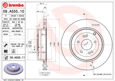 Тормозной диск BREMBO 09.A555.11 для HYUNDAI GENESIS