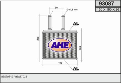 AHE 93087 Радиатор печки  для CHEVROLET LANOS (Шевроле Ланос)