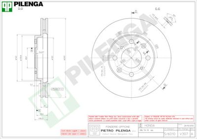 Тормозной диск PILENGA V307 для HONDA LOGO
