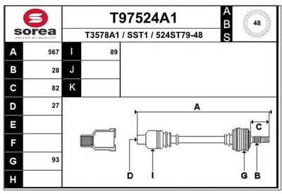 Приводной вал EAI T97524A1 для SSANGYONG KORANDO