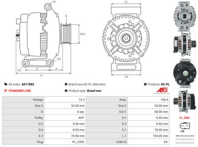 GENERATOR / ALTERNATOR AS-PL A01188S 4