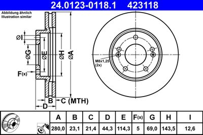 Тормозной диск ATE 24.0123-0118.1 для HYUNDAI KONA