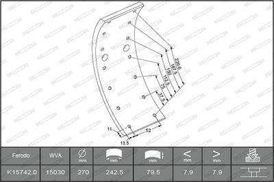 Комплект тормозных башмаков, барабанные тормоза FERODO K15742.0-F3549 для MERCEDES-BENZ T2/L