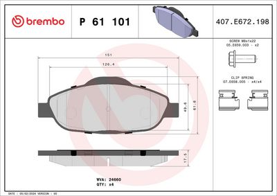 Sada brzdových destiček, kotoučová brzda BREMBO P 61 101