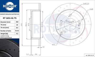 спирачен диск ROTINGER RT 1651-GL T5