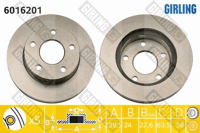 Тормозной диск GIRLING 6016201 для FORD P