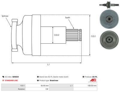 Lite tannhjul, starter AS-PL SD5024