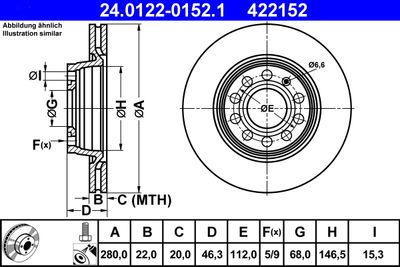 Тормозной диск ATE 24.0122-0152.1 для AUDI A8