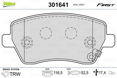 Комплект тормозных колодок, дисковый тормоз VALEO 301641 для MERCEDES-BENZ CITAN