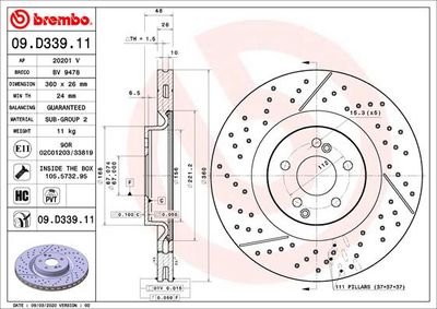 Тормозной диск BREMBO 09.D339.11 для MERCEDES-BENZ AMG