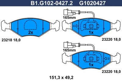Комплект тормозных колодок, дисковый тормоз GALFER B1.G102-0427.2 для FIAT ALBEA