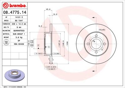 Тормозной диск BREMBO 08.4775.14 для ALFA ROMEO ARNA