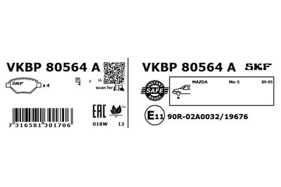 Brake Pad Set, disc brake VKBP 80564 A