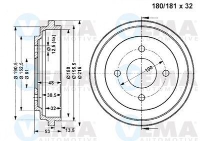 VEMA 801295 Тормозной барабан  для NISSAN MICRA II (K11) 1.0 i 16V