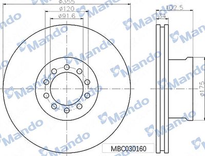 Тормозной диск MANDO MBC030160 для CITROËN C-ZERO