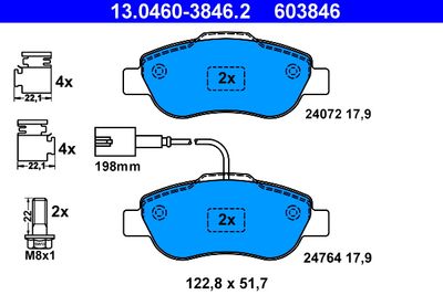 Комплект тормозных колодок, дисковый тормоз ATE 13.0460-3846.2 для FORD KA