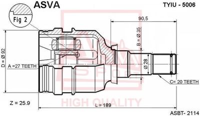 ASVA TYIU-5006 ШРУС  для TOYOTA NADIA (Тойота Надиа)