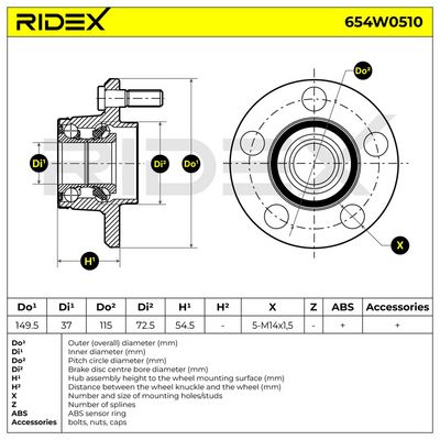 комплект колесен лагер RIDEX 654W0510