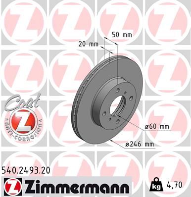 Тормозной диск ZIMMERMANN 540.2493.20 для SUZUKI LIANA