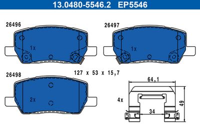 комплект спирачно феродо, дискови спирачки ATE 13.0480-5546.2