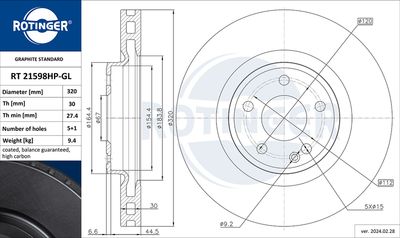 спирачен диск ROTINGER RT 21598HP-GL