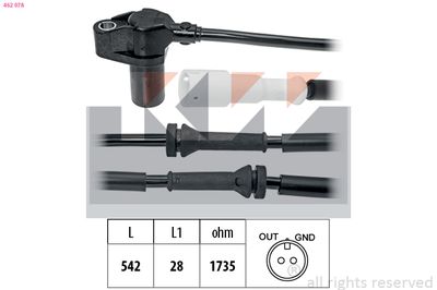 Czujnik, prędkość obrotowa koła KW 462 078