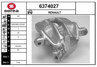 STARTCAR 6374027 Тормозной суппорт для RENAULT RAPID Автофургон / микроавтобус (F40_, G40_) 1.6 D (F404)