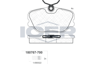 комплект спирачно феродо, дискови спирачки ICER 180767-700