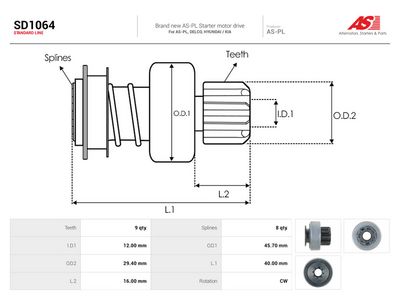 Friløpsgir, starter AUTOSTARTER SD1064 for HYUNDAI
