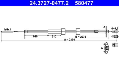 ATE 24.3727-0477.2 Трос ручного тормоза  для MERCEDES-BENZ G-CLASS (Мерседес Г-класс)