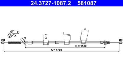 Тросик, cтояночный тормоз ATE 24.3727-1087.2 для RENAULT KOLEOS