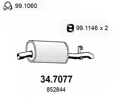 ASSO 34.7077 Глушитель выхлопных газов  для OPEL OMEGA A универсал (V87) 2.3 TD (F35, M35)