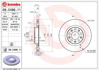 Тормозной диск BREMBO 09.C496.11 для ALFA ROMEO GIULIA