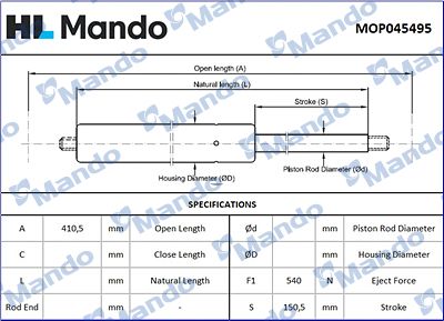Sprężyna gazowa, pokrywa bagażnika MANDO MOP045495