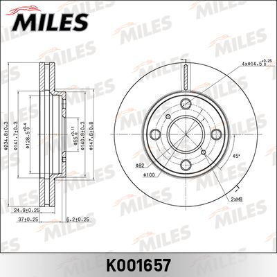 Тормозной диск MILES K001657 для TOYOTA PROBOX