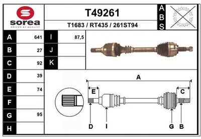 EAI T49261 Полуось в сборе  для RENAULT LAGUNA II Grandtour (KG0/1_) 2.0 dCi (KG1T)