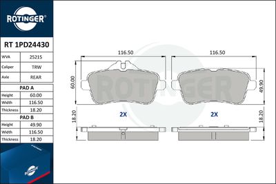 комплект спирачно феродо, дискови спирачки ROTINGER
