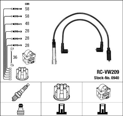 Комплект проводов зажигания NGK 0940 для VW LT