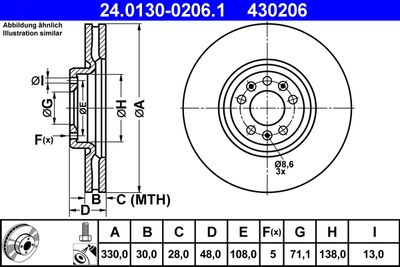 Тормозной диск ATE 24.0130-0206.1 для CITROËN C6