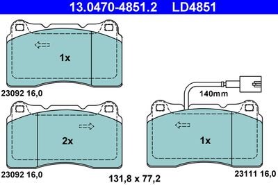 Комплект тормозных колодок, дисковый тормоз ATE 13.0470-4851.2 для ALFA ROMEO 159