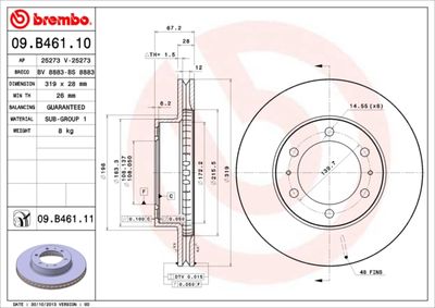 Тормозной диск BREMBO 09.B461.11 для TOYOTA TACOMA