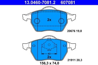 Комплект тормозных колодок, дисковый тормоз ATE 13.0460-7081.2 для VW VENTO