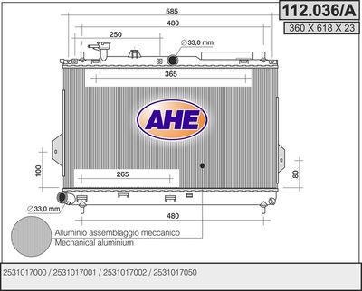 Радиатор, охлаждение двигателя AHE 112.036/A для HYUNDAI MATRIX