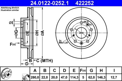 ATE 24.0122-0252.1 Тормозные диски  для SUZUKI SX4 (Сузуки Сx4)