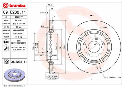 Тормозной диск BREMBO 09.E232.11 для HONDA ODYSSEY