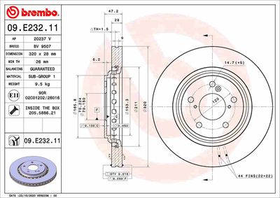 BREMBO 09.E232.11 Тормозные диски для HONDA ODYSSEY
