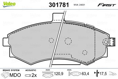 Комплект тормозных колодок, дисковый тормоз VALEO 301781 для HYUNDAI GRAND SANTA FE
