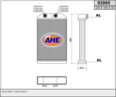 AHE 93995 Радиатор печки  для AUDI ALLROAD (Ауди Аллроад)