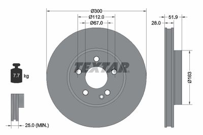 Тормозной диск TEXTAR 92291803 для MERCEDES-BENZ eVITO
